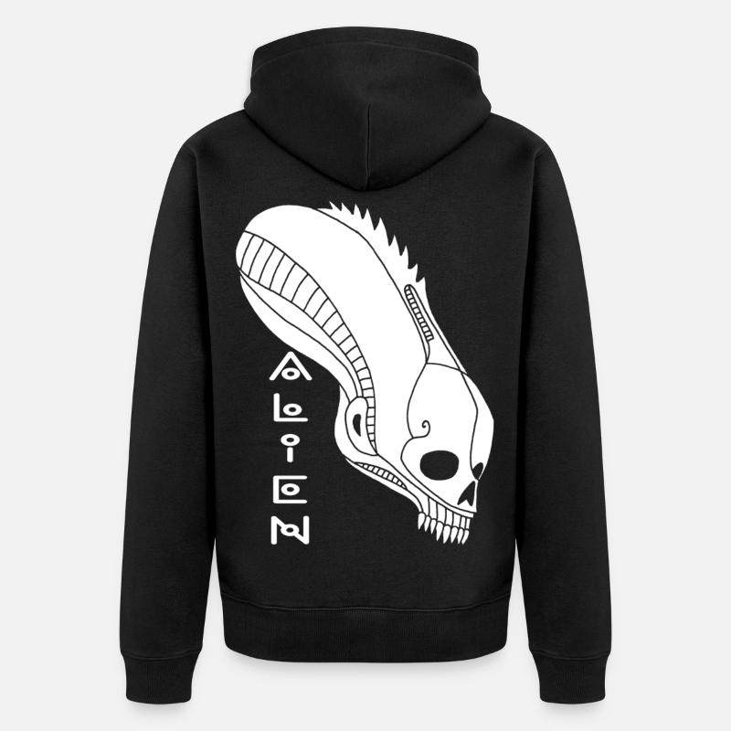 Weißer Alien-Schädel - Unisex Premium Bio Zip Hoodie - Schwarz