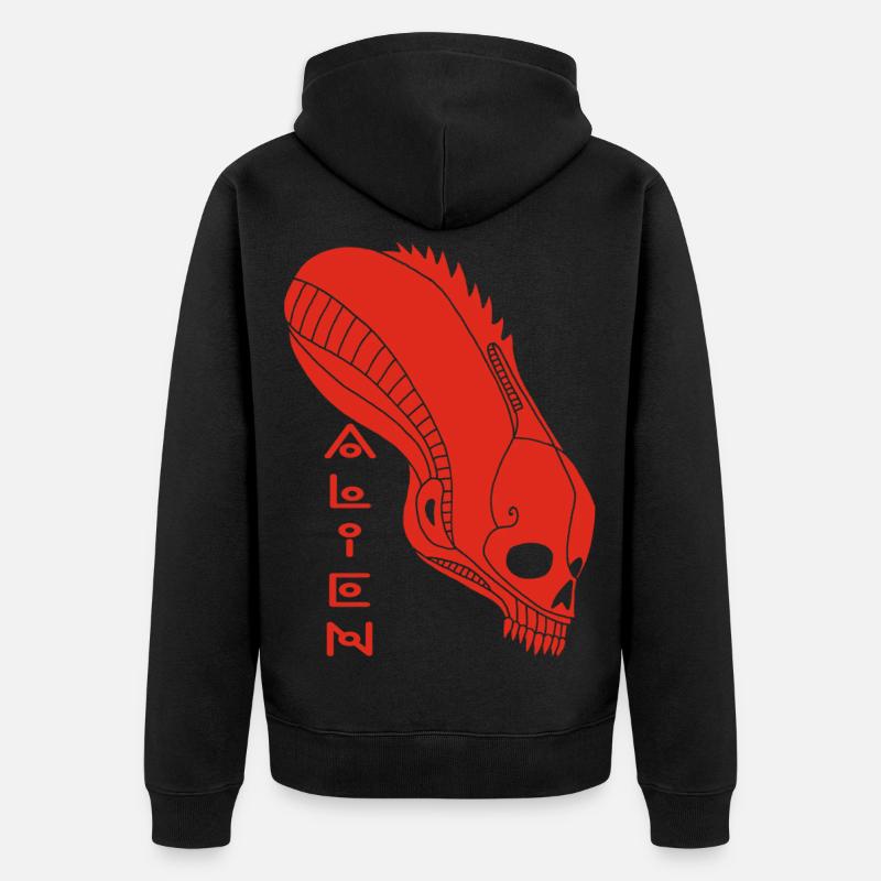 Roter Alien-Schädel - Unisex Premium Bio Zip Hoodie - Schwarz