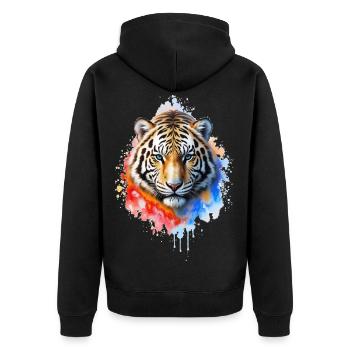 Portrait du tigre à l’aquarelle - Veste à capuche bio Premium Unisexe - noir - Dos - Nico (187cm)