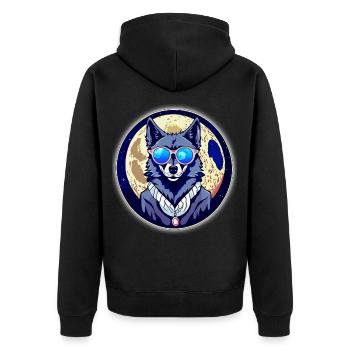 Wolf auf dem Mond - Unisex Premium Bio Zip Hoodie - Schwarz - Hinten - Nico (187cm)