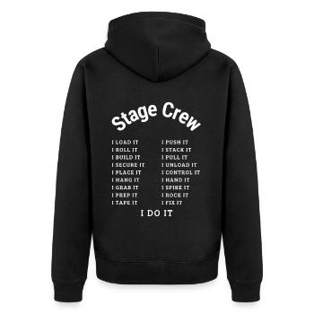 Bühnencrew; Ich MACHE es Weiß - Unisex Premium Bio Zip Hoodie - Schwarz - Hinten - Nico (187cm)