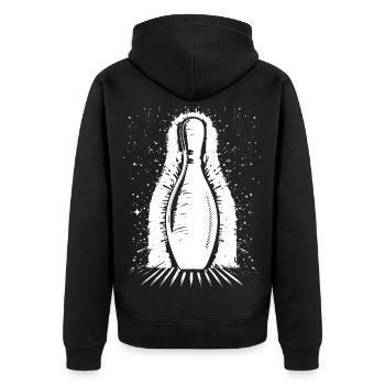 Bowling Pin - Unisex Premium Bio Zip Hoodie - Schwarz - Hinten - Nico (187cm)