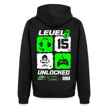 Level Unlocked Gamer Birthday 15 Years - Unisex Premium Organic Zip Hoodie - black - Back - Nico (187cm)