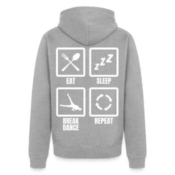 Eat Sleep Break Dance Repeat - Unisex Premium Bio Zip Hoodie - Grau meliert - Hinten - Nico (187cm)