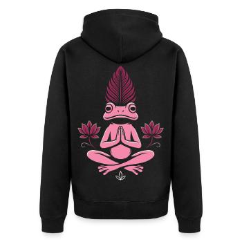 Yoga Frog - Meditating Frog with Lotus - Unisex Premium Organic Zip Hoodie - black - Back - Nico (187cm)