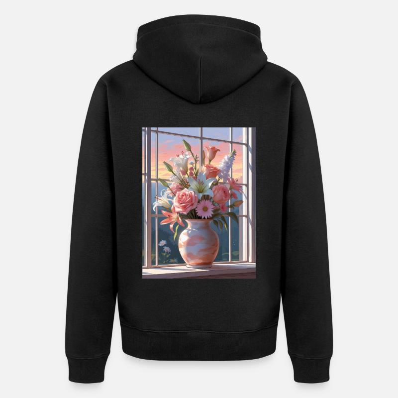 Vases de fleurs au coucher du soleil - Veste à capuche bio Premium Unisexe - noir
