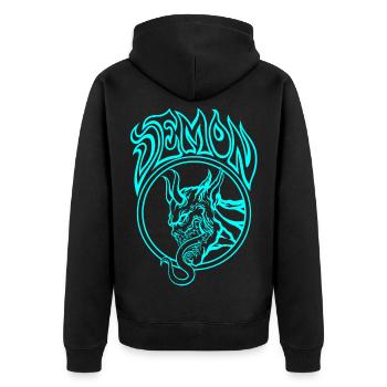 BLAUER Dämon – Höllische Strichzeichnung Illustration - Unisex Premium Bio Zip Hoodie - Schwarz - Hinten - Nico (187cm)