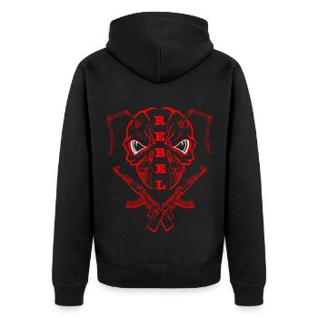« REBEL EYES - Fearless Expression » rouge - Veste à capuche bio Premium Unisexe - noir - Dos - Nico (187cm)