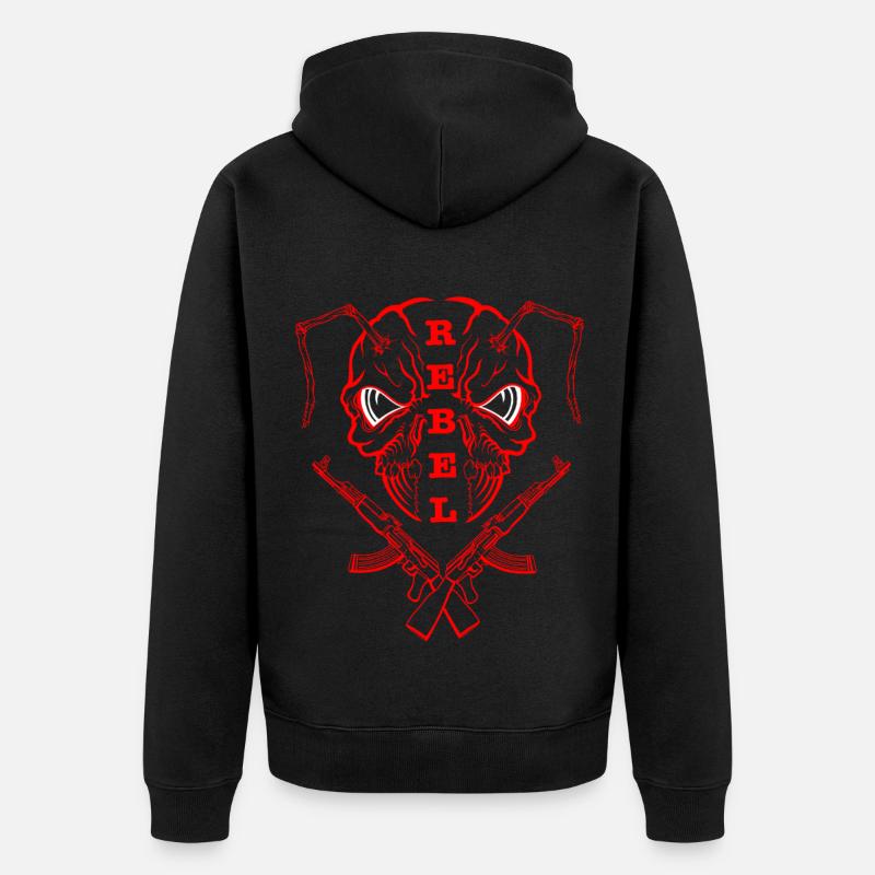 "REBEL EYES – Fearless Expression" rot - Unisex Premium Bio Zip Hoodie - Schwarz