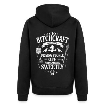 Bitchcraft Funny Witch Shirt – Sarcastic Halloween - Unisex Premium Organic Zip Hoodie - black - Back - Nico (187cm)