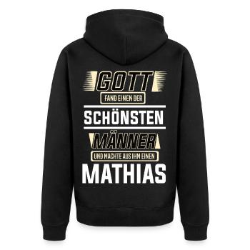 Mathias der schönste Mann von Gott geformt Design - Unisex Premium Bio Zip Hoodie - Schwarz - Hinten - Nico (187cm)
