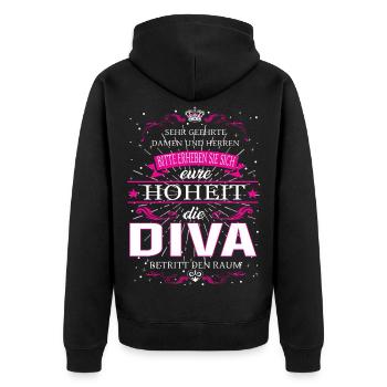 Eure Hoheit die Diva betritt den Raum - Unisex Premium Bio Zip Hoodie - Schwarz - Hinten - Nico (187cm)