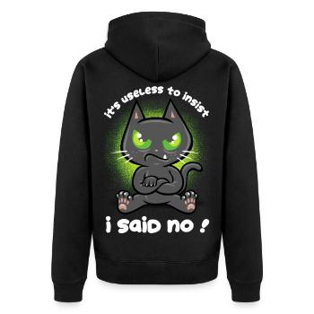 Stubborn Cat - Unisex Premium Organic Zip Hoodie - black - Back - Nico (187cm)