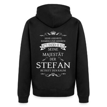 Seine Majestät der Stefan betritt den Raum - Unisex Premium Bio Zip Hoodie - Schwarz - Hinten - Nico (187cm)