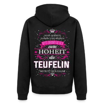 Eure Hoheit die Teufelin betritt den Raum - Unisex Premium Bio Zip Hoodie - Schwarz - Hinten - Nico (187cm)