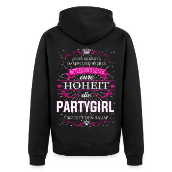 Eure Hoheit die Partygirl betritt den Raum - Unisex Premium Bio Zip Hoodie - Schwarz - Hinten - Nico (187cm)