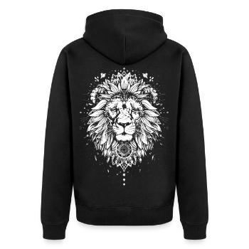 Detailed lion portrait in mandala design - Unisex Premium Organic Zip Hoodie - black - Back - Nico (187cm)