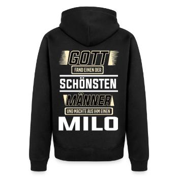 Milo der schönste Mann von Gott geformt Design - Unisex Premium Bio Zip Hoodie - Schwarz - Hinten - Nico (187cm)