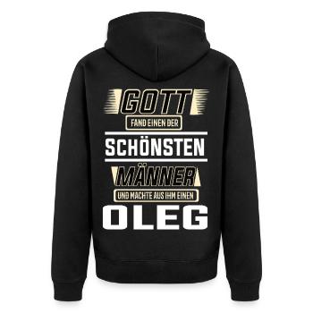 Oleg the Most Beautiful Man Shaped by God Design - Unisex Premium Organic Zip Hoodie - black - Back - Nico (187cm)