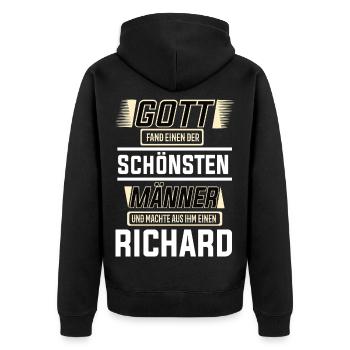 Richard le plus bel homme façonné par Dieu Design - Veste à capuche bio Premium Unisexe - noir - Dos - Nico (187cm)