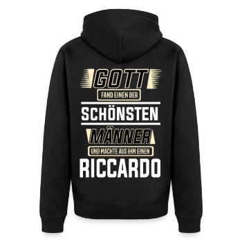 Riccardo the Most Beautiful Man Shaped by God Design - Unisex Premium Organic Zip Hoodie - black - Back - Nico (187cm)
