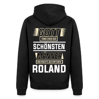 Roland the Most Beautiful Man Shaped by God Design - Unisex Premium Organic Zip Hoodie - black - Back - Nico (187cm)