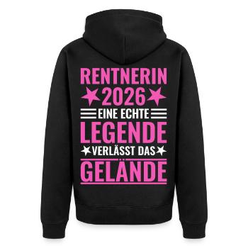 Rentnerin 2026 Eine Legende verlässt das Gelände - Unisex Premium Bio Zip Hoodie - Schwarz - Hinten - Nico (187cm)