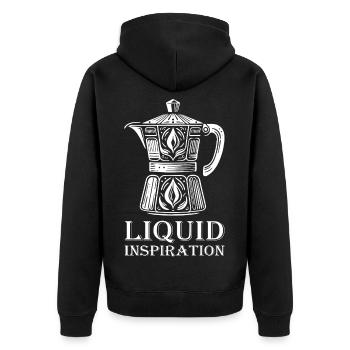 Kaffeekanne Design – Liquid Inspiration - Unisex Premium Bio Zip Hoodie - Schwarz - Hinten - Nico (187cm)
