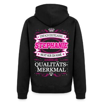 Caractéristique de qualité Stéphanie tout simplement de première classe - Veste à capuche bio Premium Unisexe - noir - Dos - Nico (187cm)