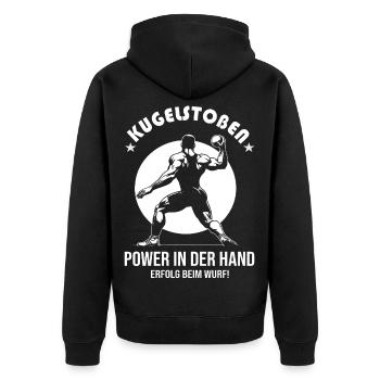 Kugelstoßen Design – Power & Erfolg - Unisex Premium Bio Zip Hoodie - Schwarz - Hinten - Nico (187cm)