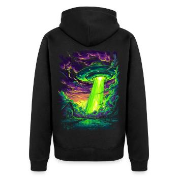 UFO Farm - Unisex Premium Organic Zip Hoodie - black - Back - Nico (187cm)