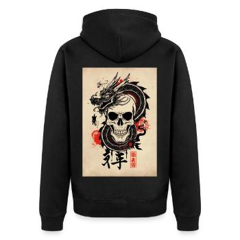 Streetwear Drache Japan Style T-Shirt - Unisex Premium Bio Zip Hoodie - Schwarz - Hinten - Nico (187cm)