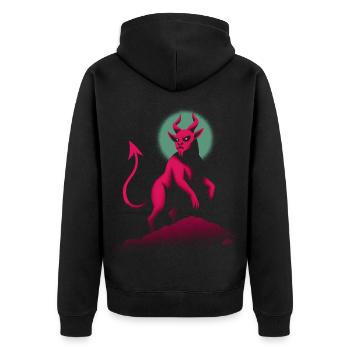 Retro Dämon auf Lavafelsen - Unisex Premium Bio Zip Hoodie - Schwarz - Hinten - Nico (187cm)