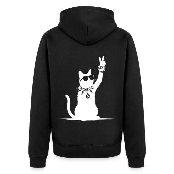 Rocker Cat Design – Cool & Loud - Unisex Premium Organic Zip Hoodie - black - Back - Nico (187cm)