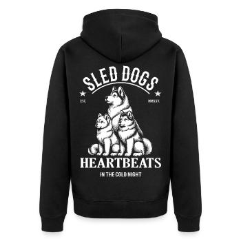 Schlittenhund Design – Heartbeats in Cold Night - Unisex Premium Bio Zip Hoodie - Schwarz - Hinten - Nico (187cm)