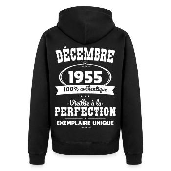 70th Anniversary - December 1955 Perfection - Unisex Premium Organic Zip Hoodie - black - Back - Nico (187cm)