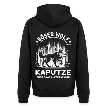 Lustiger Böser Wolf – Comic Design - Unisex Premium Bio Zip Hoodie - Schwarz - Hinten - Nico (187cm)