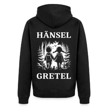 Hänsel & Gretel – Lustiges Comic Design - Unisex Premium Bio Zip Hoodie - Schwarz - Hinten - Nico (187cm)