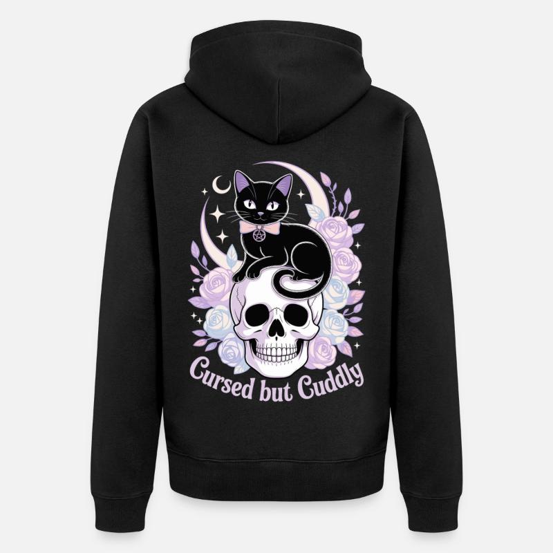 Maudit et câlin : Crâne de chat - Veste à capuche bio Premium Unisexe - noir