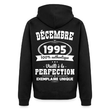 Anniversaire 30 ans - Décembre 1995 Perfection - Veste à capuche bio Premium Unisexe - noir - Dos - Nico (187cm)