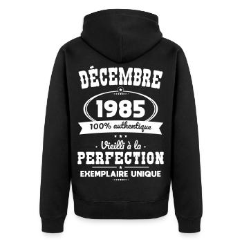 Anniversaire 40 ans - Décembre 1985 Perfection - Veste à capuche bio Premium Unisexe - noir - Dos - Nico (187cm)