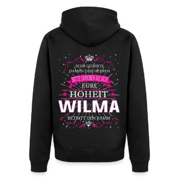 Eure Hoheit Wilma betritt den Raum - Unisex Premium Bio Zip Hoodie - Schwarz - Hinten - Nico (187cm)