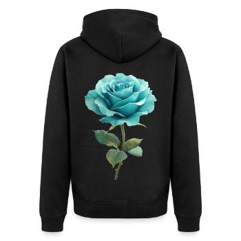 Turquoise Blue Rose - Unisex Premium Organic Zip Hoodie - black - Back - Nico (187cm)
