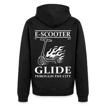 E-Scooter Design – Ride the Future - Unisex Premium Bio Zip Hoodie - Schwarz - Hinten - Nico (187cm)