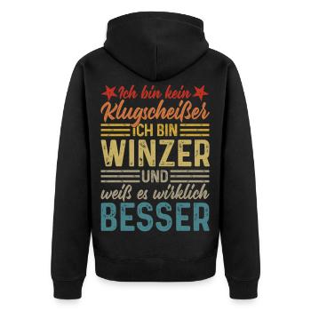 Winzer - Kein Klugscheißer  - Unisex Premium Bio Zip Hoodie - Schwarz - Hinten - Nico (187cm)