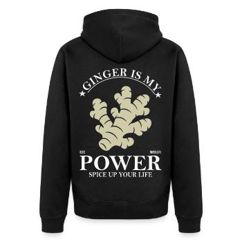 Ingwer ist meine Kraft Design - Unisex Premium Bio Zip Hoodie - Schwarz - Hinten - Nico (187cm)