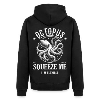 Kraken Design – Squeeze Me I'm Flexible - Unisex Premium Organic Zip Hoodie - black - Back - Nico (187cm)