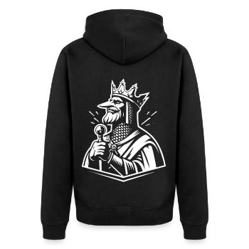 König Arthur Design – Legend of the Sword - Unisex Premium Bio Zip Hoodie - Schwarz - Hinten - Nico (187cm)