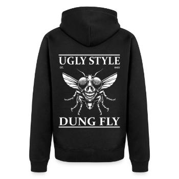 Mistfliege – Ugly Style Funny Design - Unisex Premium Organic Zip Hoodie - black - Back - Nico (187cm)