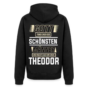 Theodore the Most Beautiful Man Shaped by God Design - Unisex Premium Organic Zip Hoodie - black - Back - Nico (187cm)